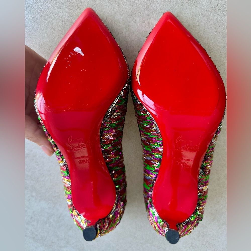 Christian Louboutin Pigalle Follies Pumps Silver and Multicolor Sequin 100 39.5 - Picture 7 of 11